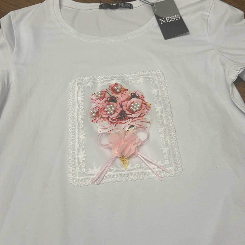 NESS Top with Lace and Pearl Detail BNWT